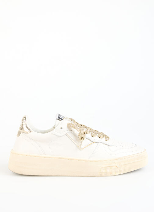 4B12 Beyaz-Altın Kadın Deri Sneaker HYPER-D826 - Görsel 2