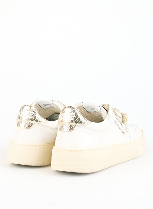 4B12 Beyaz-Altın Kadın Deri Sneaker HYPER-D826 - Görsel 4
