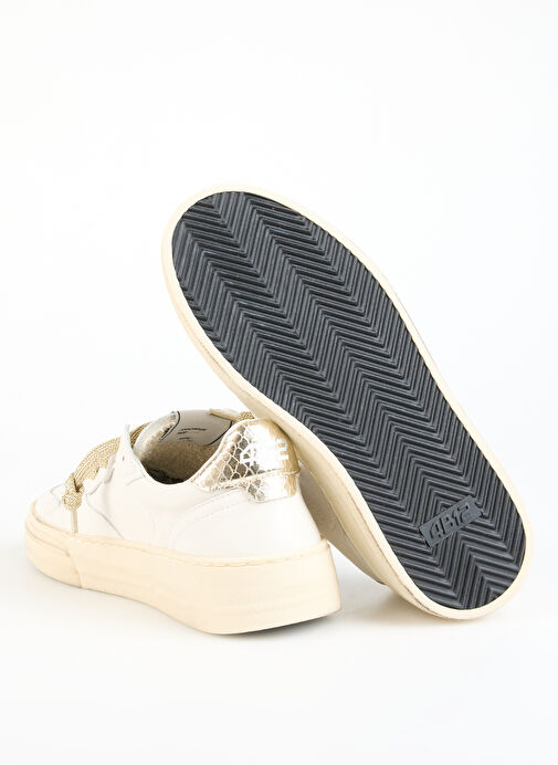 4B12 Beyaz-Altın Kadın Deri Sneaker HYPER-D826 - Görsel 5