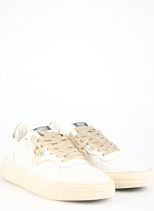 4B12 Beyaz-Altın Kadın Deri Sneaker HYPER-D826 - Görsel 6