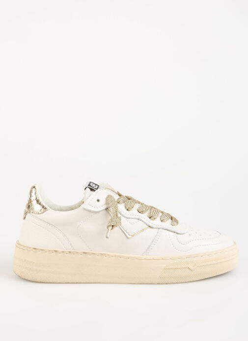 4B12 Beyaz-Altın Kadın Deri Sneaker HYPER-D826 - Görsel 7