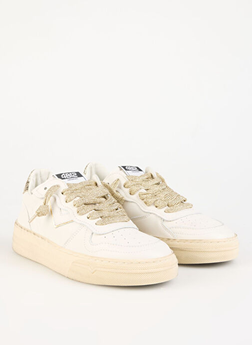 4B12 Beyaz-Altın Kadın Deri Sneaker HYPER-D826 - Görsel 8