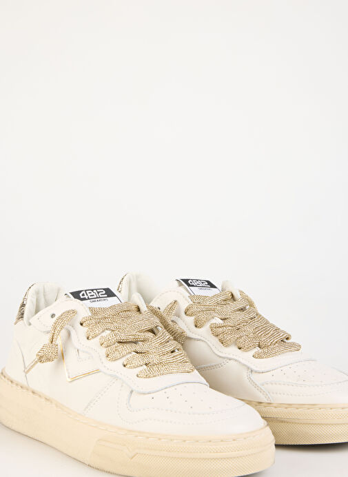 4B12 Beyaz-Altın Kadın Deri Sneaker HYPER-D826 - Görsel 9