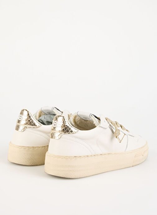 4B12 Beyaz-Altın Kadın Deri Sneaker HYPER-D826 - Görsel 10