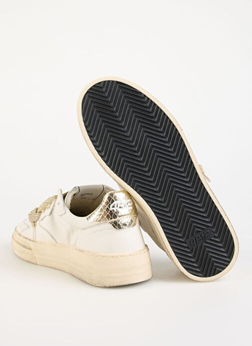 4B12 Beyaz-Altın Kadın Deri Sneaker HYPER-D826 - Görsel 11