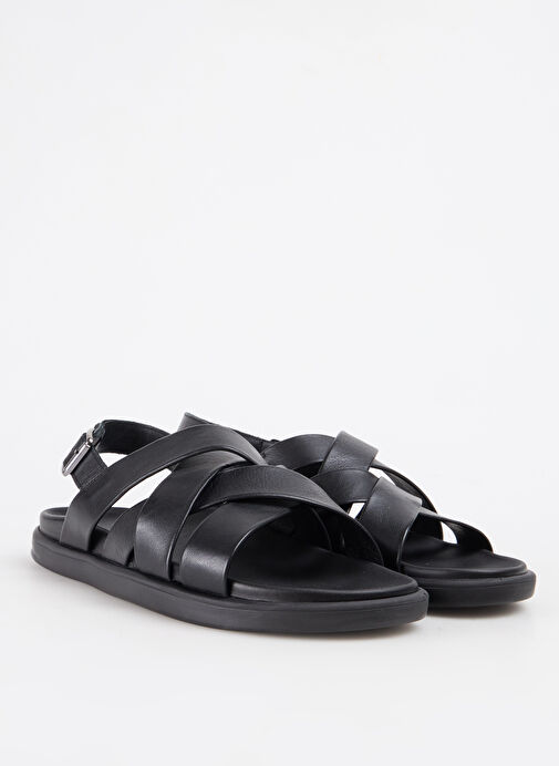Fabrika Siyah Erkek Deri Sandalet NOLAN - Görsel 3