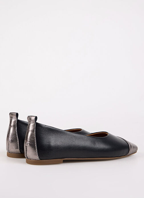 Fabrika Siyah-Gümüş Kadın Deri Babet D-EMERY - Görsel 4