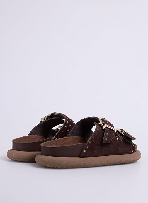 Fabrika Kahverengi Kadın Deri Terlik D-DESTINY - Görsel 4