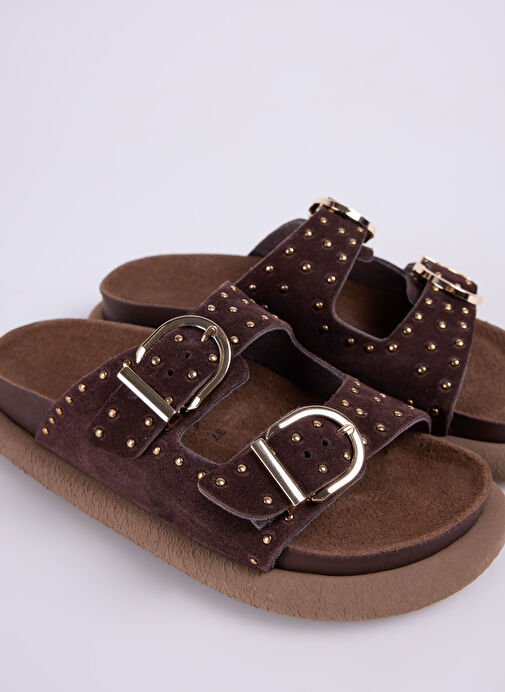 Fabrika Kahverengi Kadın Deri Terlik D-DESTINY - Görsel 6