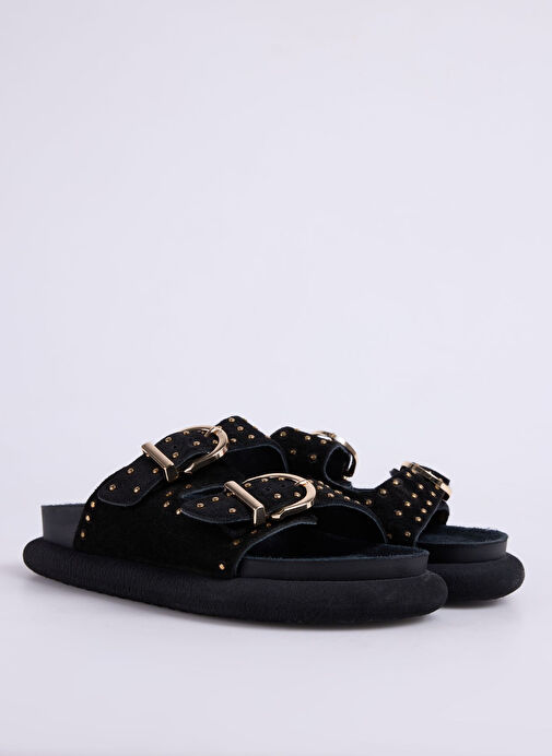 Fabrika Siyah Kadın Deri Terlik D-DESTINY - Görsel 3