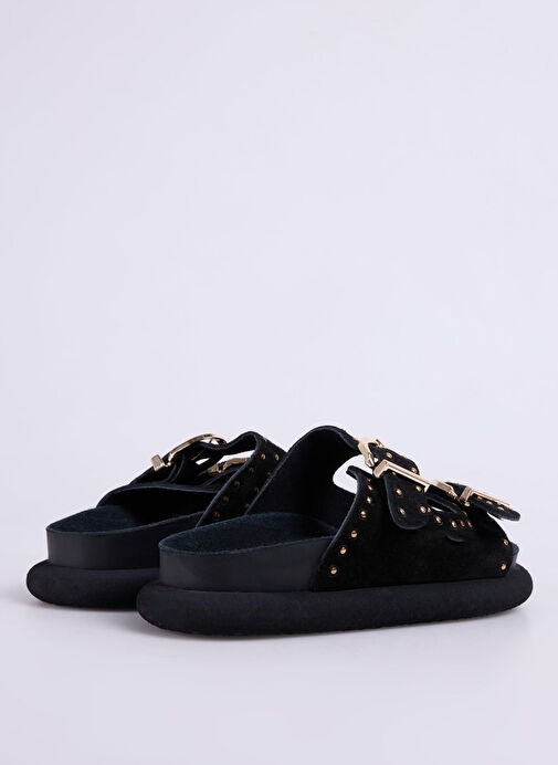 Fabrika Siyah Kadın Deri Terlik D-DESTINY - Görsel 4