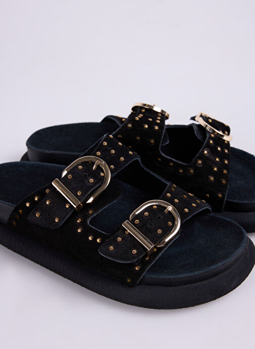 Fabrika Siyah Kadın Deri Terlik D-DESTINY - Görsel 6