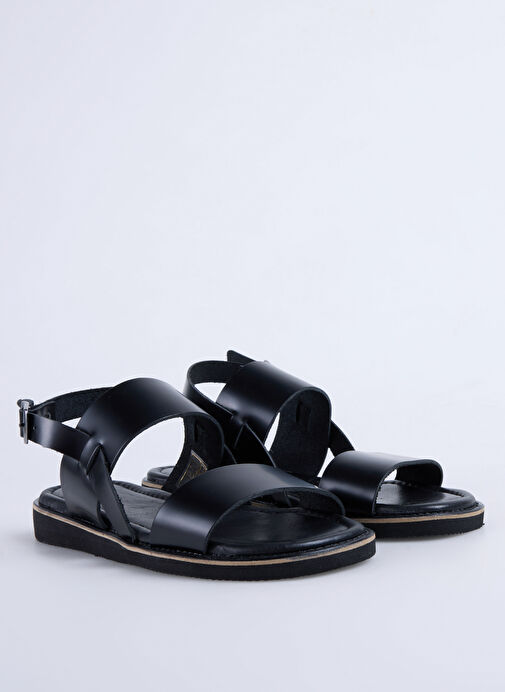 Fabrika Siyah Kadın Deri Sandalet D-DENISE - Görsel 3