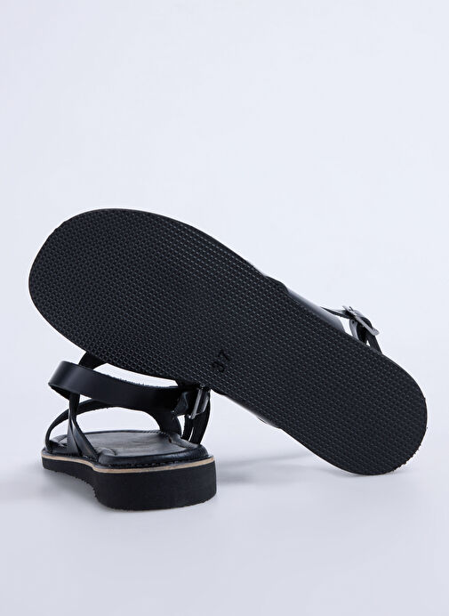 Fabrika Siyah Kadın Deri Sandalet D-DENISE - Görsel 5