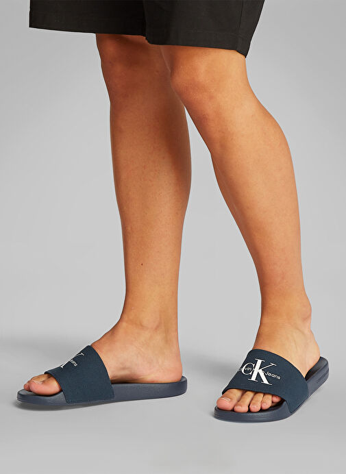 Calvin Klein Lacivert Erkek Plaj Terliği SLIDE MONOGRAM CV - Görsel 7