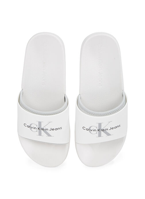 Calvin Klein Beyaz Erkek Plaj Terliği SLIDE MONOGRAM TPU - Görsel 5