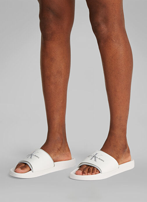 Calvin Klein Beyaz Erkek Plaj Terliği SLIDE MONOGRAM TPU - Görsel 7