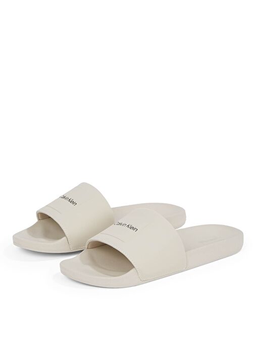 Calvin Klein Ekru Erkek Plaj Terliği POOL SLIDE W/ CK SQUARE - Görsel 4