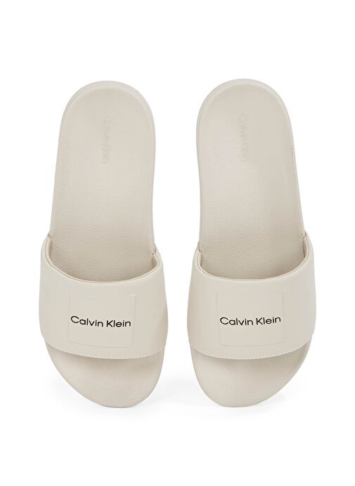 Calvin Klein Ekru Erkek Plaj Terliği POOL SLIDE W/ CK SQUARE - Görsel 5