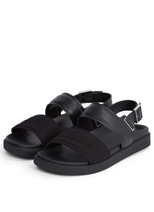 Calvin Klein Siyah Erkek Deri Sandalet BACK STRAP W/ BUCKLE LOGO - Görsel 4