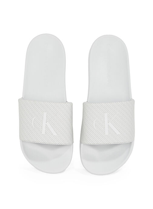 Calvin Klein Beyaz Erkek Plaj Terliği SLIDE AOP PRINT - Görsel 5