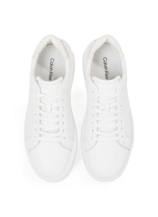 Calvin Klein Beyaz Erkek Deri Sneaker LOW TOP LACE UP WOVEN - Görsel 4