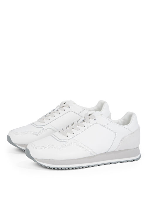 Calvin Klein Beyaz Erkek Deri Sneaker LOW TOP LACE UP LTH MONO - Görsel 4