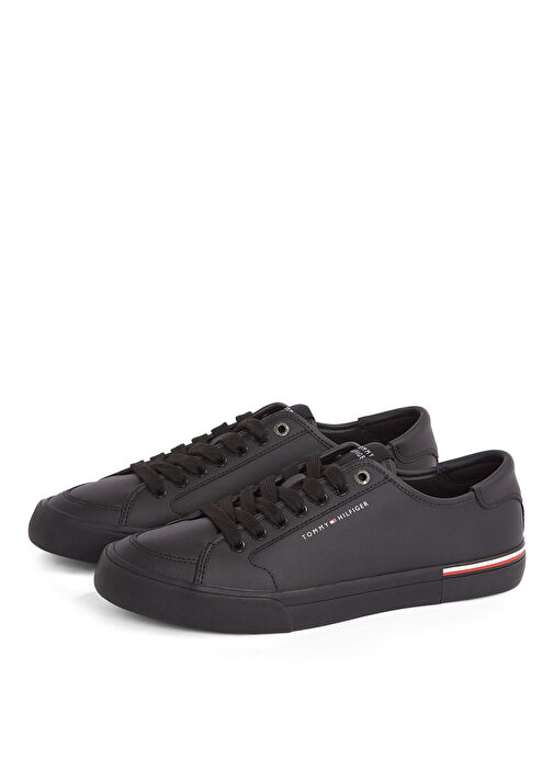 Tommy Hilfiger Siyah Erkek Sneaker CORE CORPORATE VULC LEATHER - Görsel 4