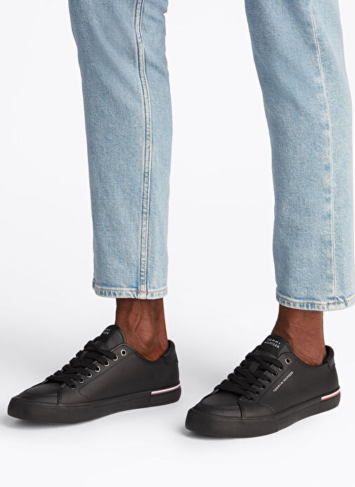 Tommy Hilfiger Siyah Erkek Sneaker CORE CORPORATE VULC LEATHER - Görsel 7