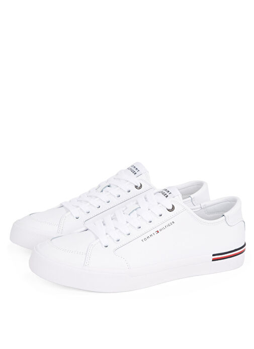 Tommy Hilfiger Beyaz Erkek Sneaker CORE CORPORATE VULC LEATHER - Görsel 4