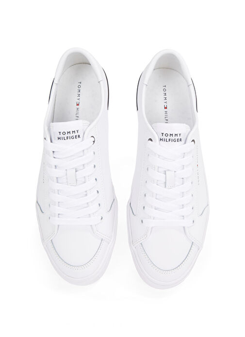 Tommy Hilfiger Beyaz Erkek Sneaker CORE CORPORATE VULC LEATHER - Görsel 5