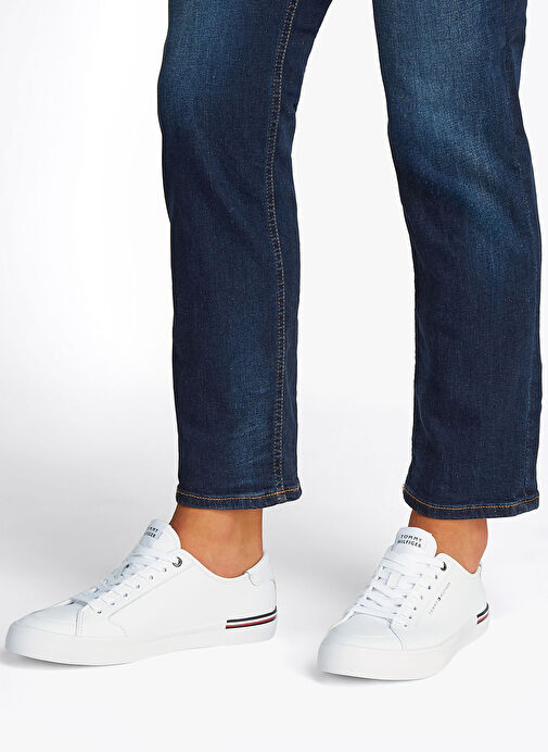 Tommy Hilfiger Beyaz Erkek Sneaker CORE CORPORATE VULC LEATHER - Görsel 7