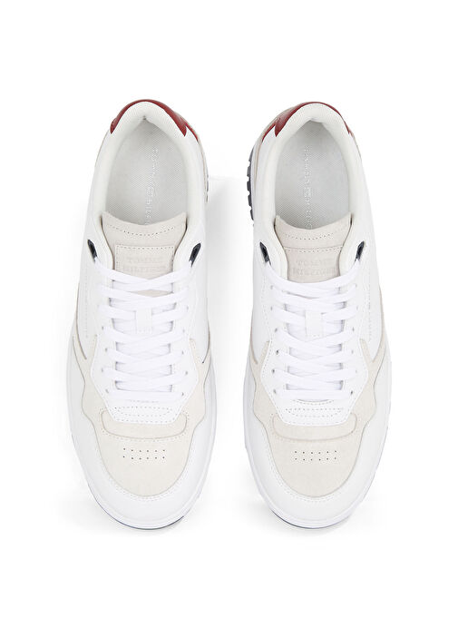 Tommy Hilfiger Beyaz Erkek Deri Sneaker TH BASKET BETTER RWB LTH - Görsel 5