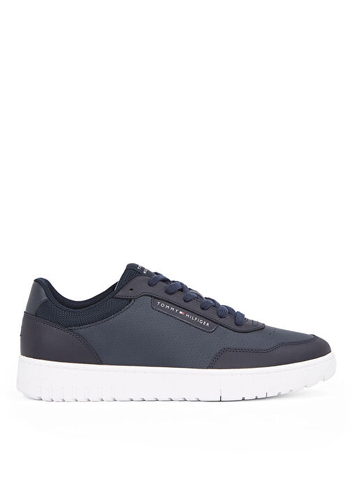 Tommy Hilfiger Lacivert Erkek Sneaker TH BASKET CORE LTH PINPERF - Görsel 2