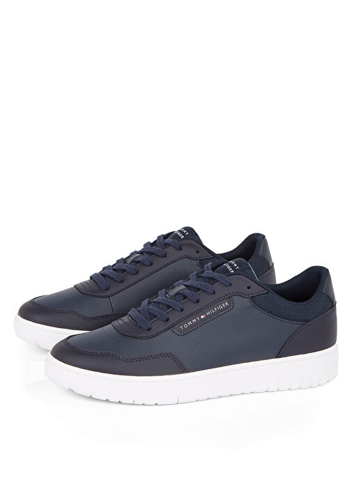 Tommy Hilfiger Lacivert Erkek Sneaker TH BASKET CORE LTH PINPERF - Görsel 4