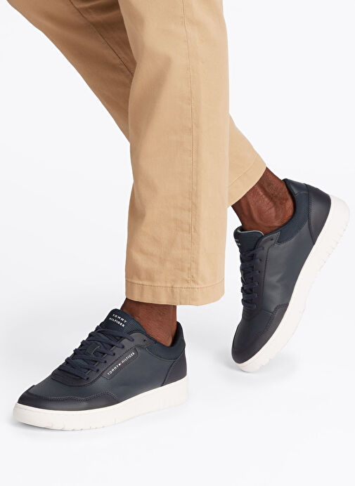 Tommy Hilfiger Lacivert Erkek Sneaker TH BASKET CORE LTH PINPERF - Görsel 7