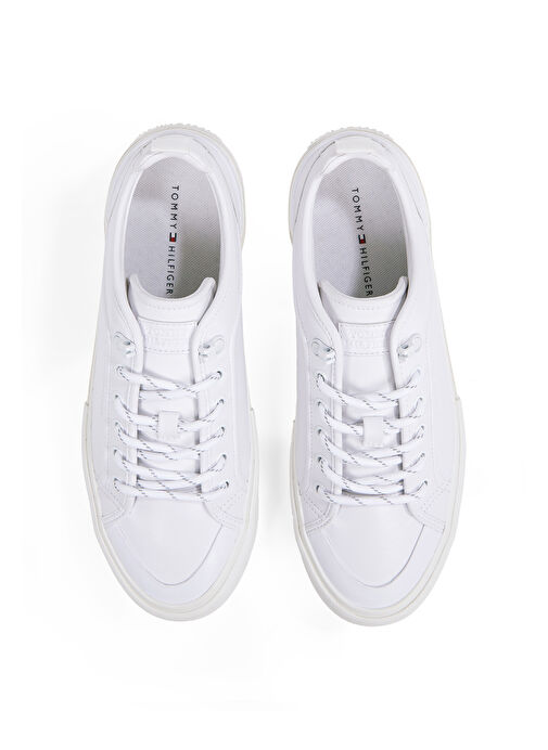 Tommy Hilfiger Beyaz Erkek Deri Sneaker TH HI VULC CLEAT LOW LTH - Görsel 4