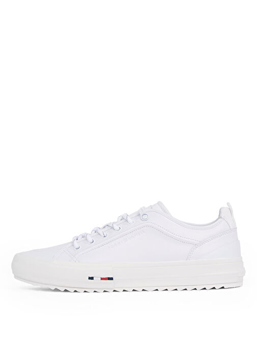 Tommy Hilfiger Beyaz Erkek Deri Sneaker TH HI VULC CLEAT LOW LTH - Görsel 5