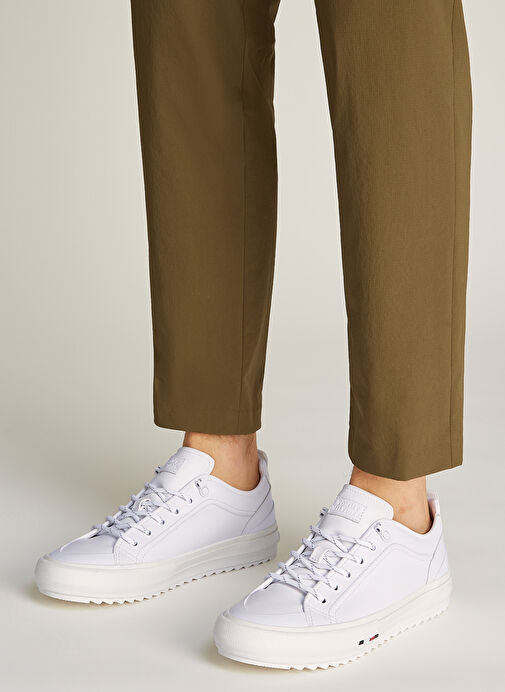 Tommy Hilfiger Beyaz Erkek Deri Sneaker TH HI VULC CLEAT LOW LTH - Görsel 7