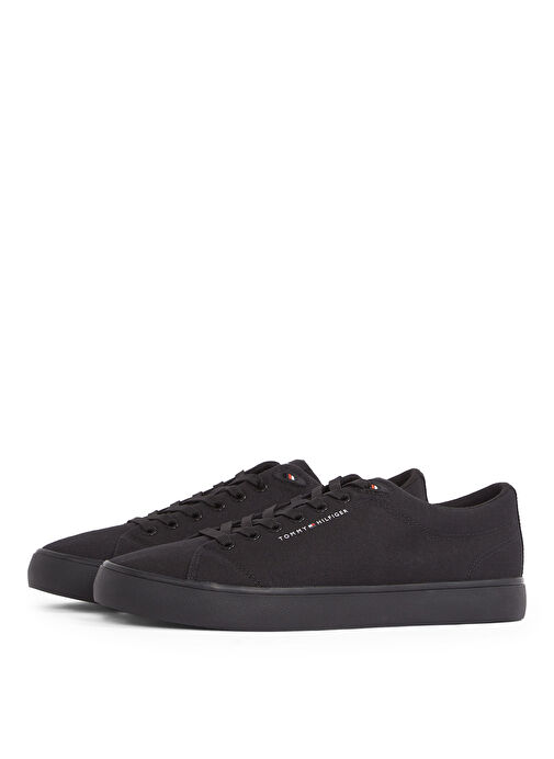 Tommy Hilfiger Siyah Erkek Sneaker TH HI VULC LOW CORE CANVAS - Görsel 4