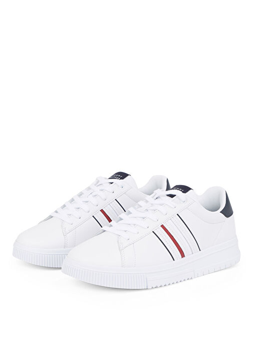 Tommy Hilfiger Beyaz Erkek Deri Sneaker MODERN CUPSOLE STRIPES LTH - Görsel 4