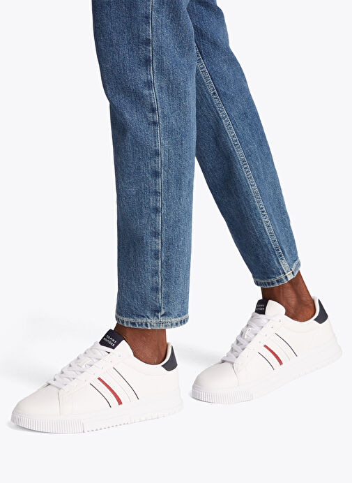 Tommy Hilfiger Beyaz Erkek Deri Sneaker MODERN CUPSOLE STRIPES LTH - Görsel 7