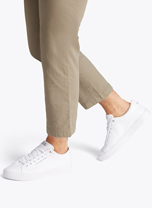 Tommy Hilfiger Beyaz Erkek Sneaker TH HI VULC LOW CORE CANVAS - Görsel 7