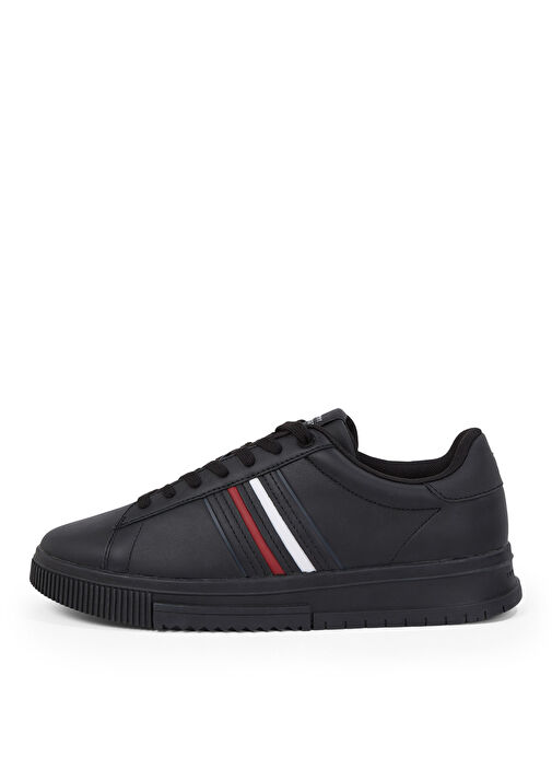 Tommy Hilfiger Siyah Erkek Deri Sneaker MODERN CUPSOLE STRIPES LTH - Görsel 3
