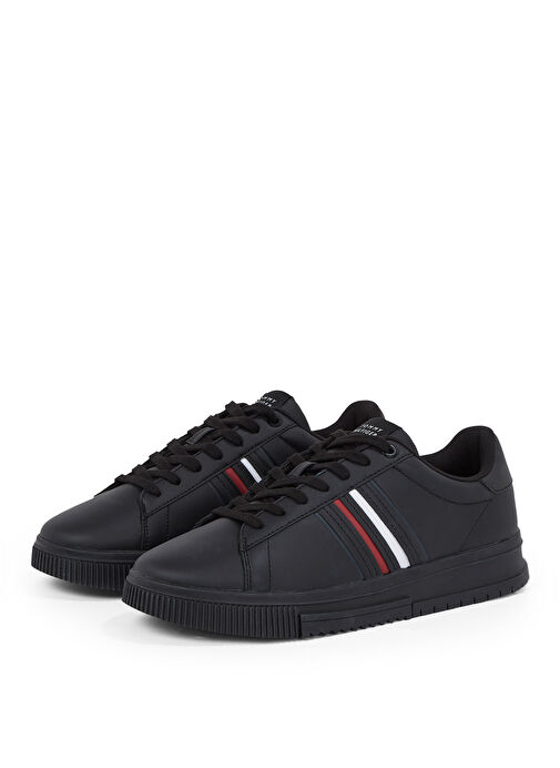 Tommy Hilfiger Siyah Erkek Deri Sneaker MODERN CUPSOLE STRIPES LTH - Görsel 4