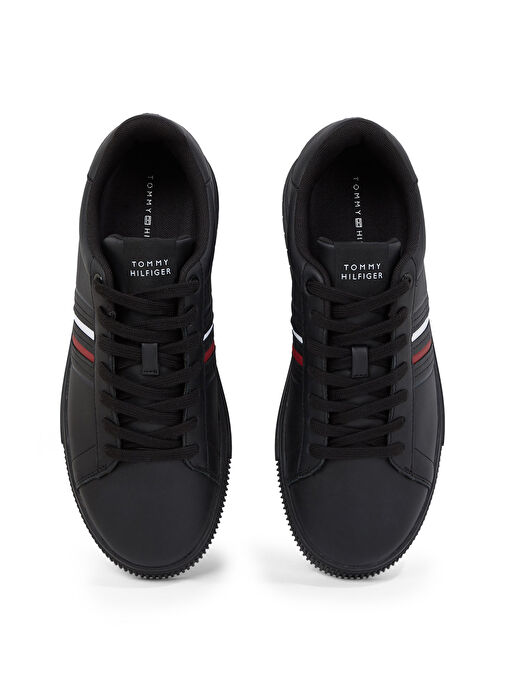 Tommy Hilfiger Siyah Erkek Deri Sneaker MODERN CUPSOLE STRIPES LTH - Görsel 5