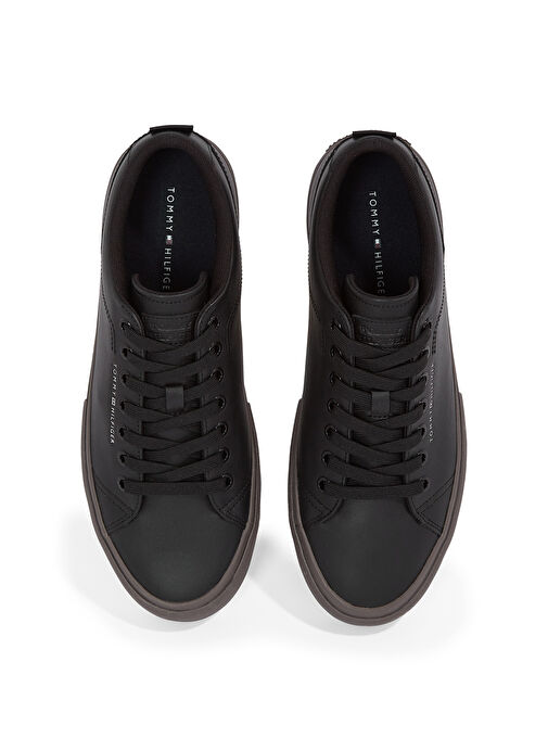 Tommy Hilfiger Siyah Erkek Deri Sneaker TH HI VULC STREET LOW RWB LTH - Görsel 4