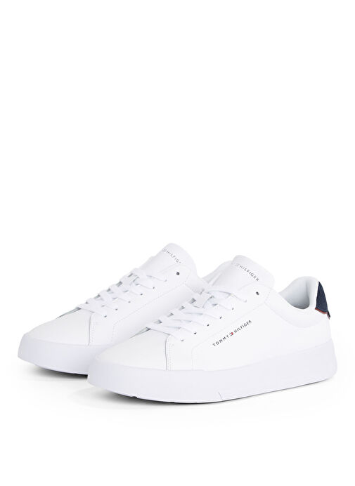 Tommy Hilfiger Beyaz Erkek Sneaker TH COURT LTH DETAIL ESS - Görsel 4