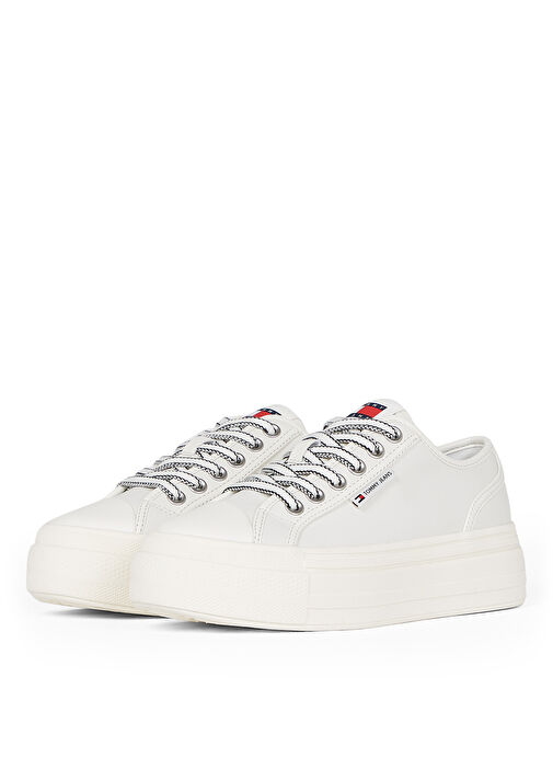 Tommy Hilfiger Ekru Kadın Deri Sneaker EN0EN02714 - Görsel 3