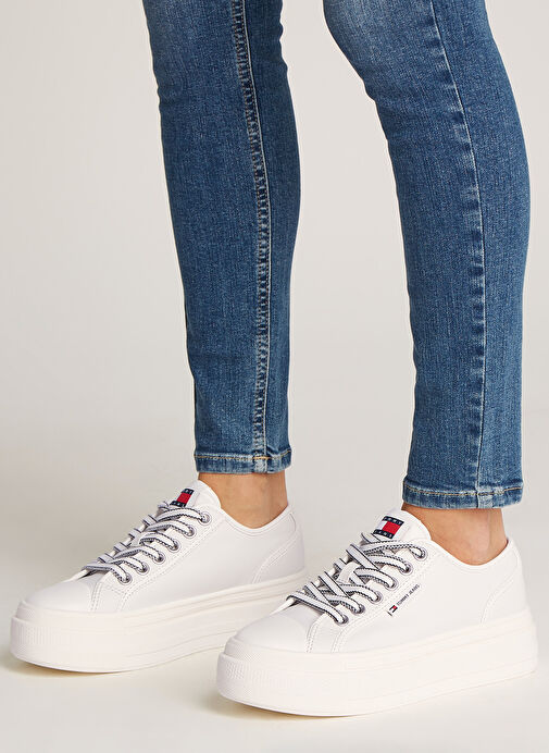 Tommy Hilfiger Ekru Kadın Deri Sneaker EN0EN02714 - Görsel 7